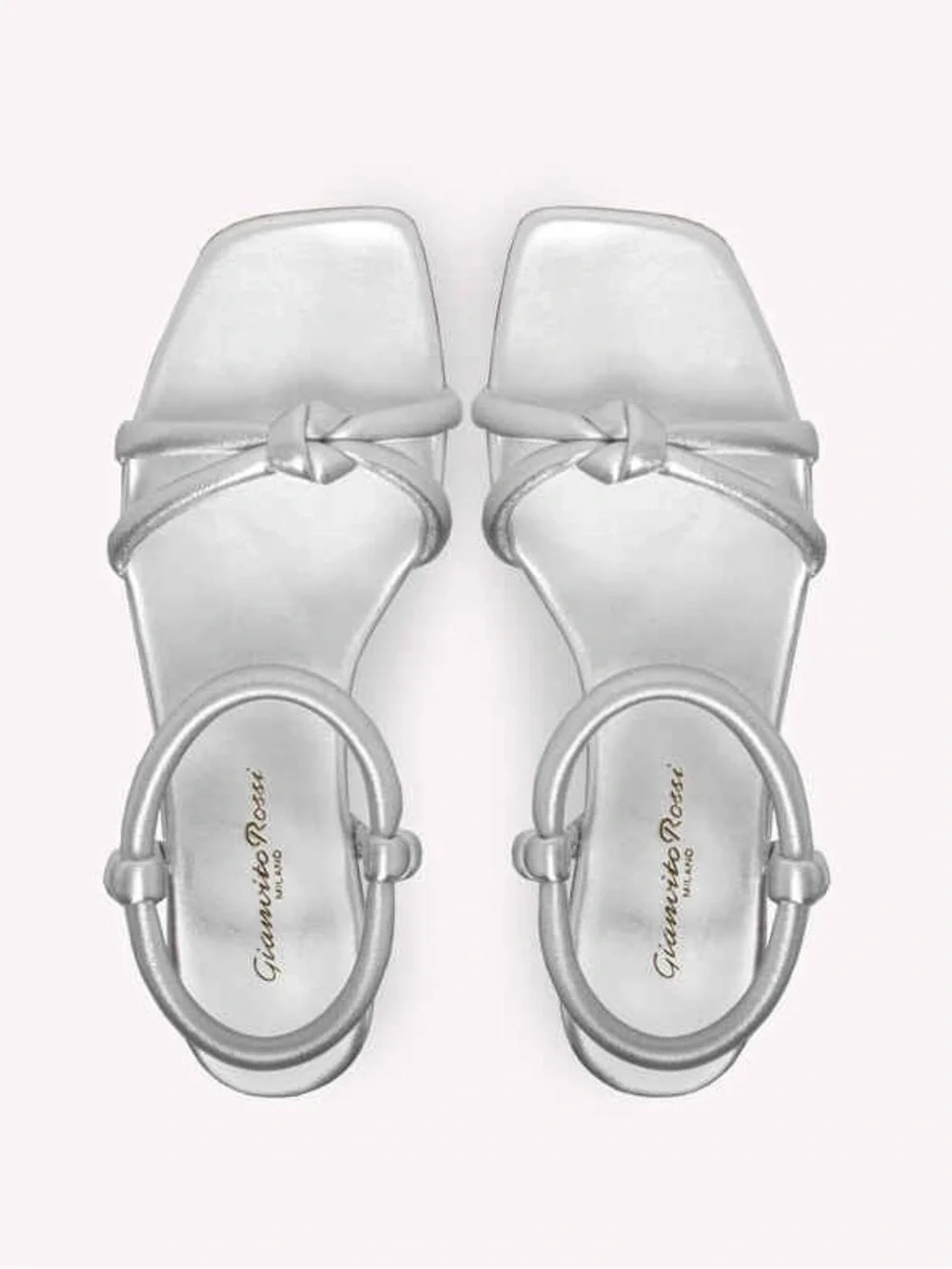 Gianvito Rossi Juno 05 Leather Knotted Silver Metallic Nappa Flats Sandals Sz 38